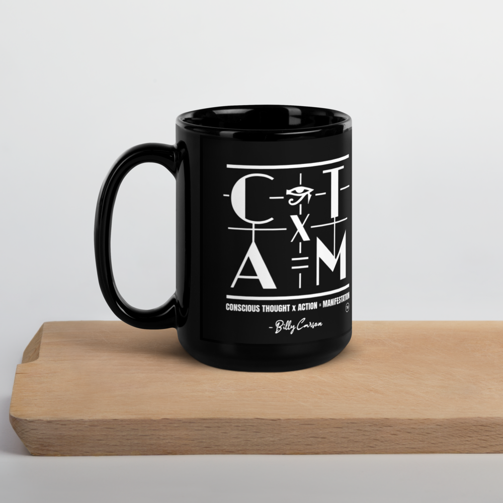 &quot;CONSCIOUS THOUGHTS...&quot;  Black Glossy Mug  {{TRADEMARKED}}