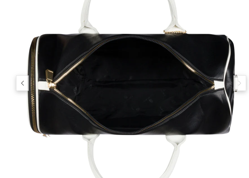 4BIDDEN BLACK &amp; WHITE VEGAN LEATHER GRAIN DUFFLE WEEKEND BAG